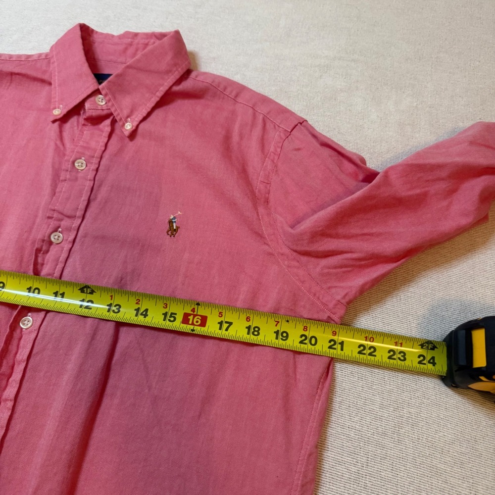 Ralph Lauren Chambray Oxford Shirt Mens Medium Pink Long Sleeve Pony Logo - Picture 4 of 5